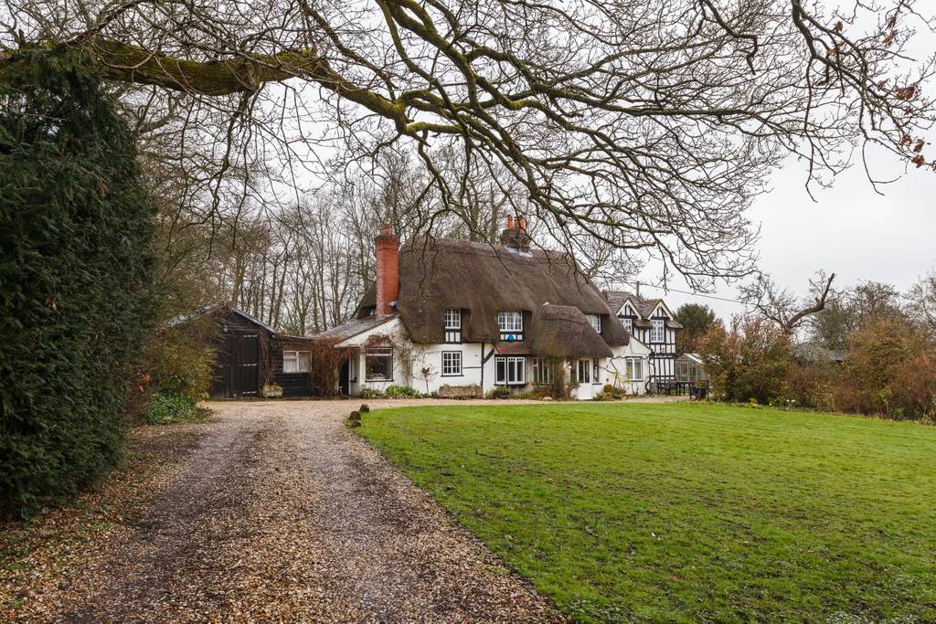 Cottage in autumn with thatched roof